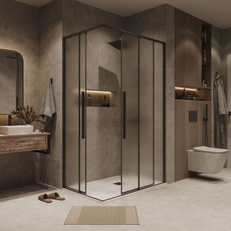 Душевой уголок Grossman Galaxy 300.K33.01.70R12L.21.02 120х70 стекло шиншилла профиль черный без поддона