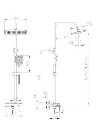 Душевая стойка Rush Thira TR3635-50Grey настенная цвет серый
