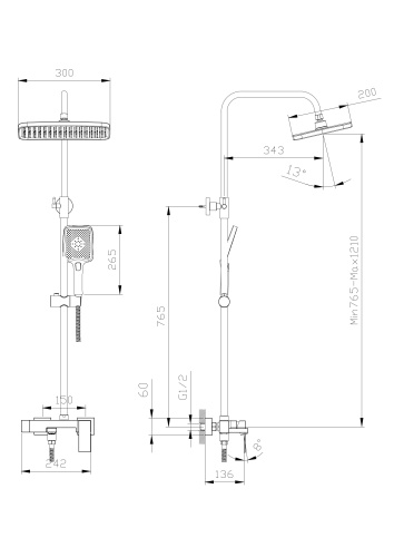 Душевая стойка Rush Thira TR3635-50Grey настенная цвет графит - фото 2