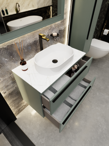 Тумба со столешницей La Fenice ELBA TWIN NFNC-01-ELB-G-90-2-3-GG 90х62х49 подвесная цвет серый/зелёный - фото 3