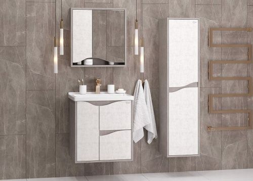 Тумба под раковину Onika Брендон 106138 60х40 подвесная цвет белый/бежевый - фото 4