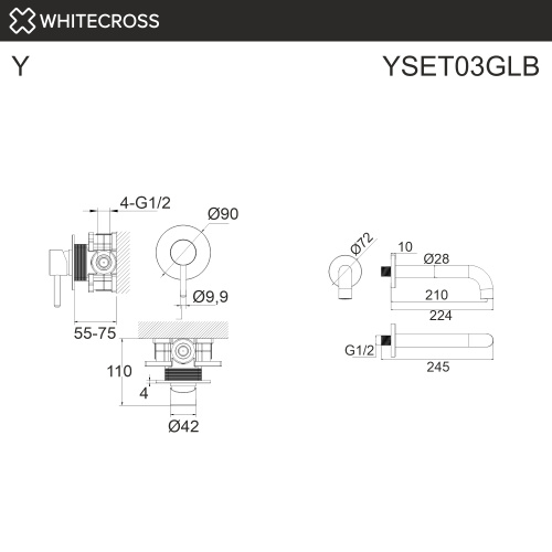 Смеситель Whitecross Y brushed gold YSET03GLB встраиваемый золото брашированное без термостата - фото 3