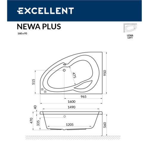 Ванна гидромассажная Excellent NEWA WAEX.NEL16.LINE.GL 160х95  асимметричная - фото 3