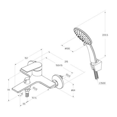 Смеситель для ванны Milardo Azure AZUSB00M02 настенный хром
