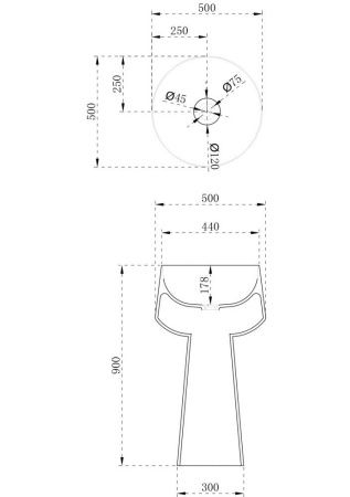 Раковина из искусственного камня Abber STEIN AS2508 50х50 напольная цвет белый без отверстий под смеситель