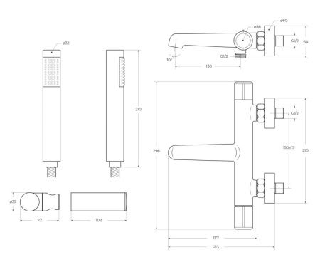 Смеситель BelBagno UNO UNO-VASM/DFS-ORO настенный золото