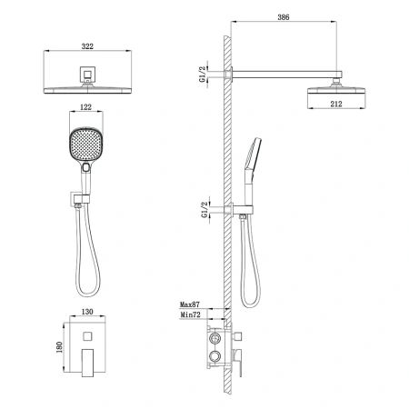 Душевая система Veconi AVELLA AV-410-G-C4 встраиваемая в стену цвет золото