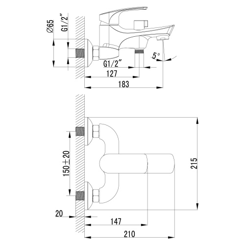 Смеситель для ванны LeMark Plus Shape LM1712C настенный хром - фото 2