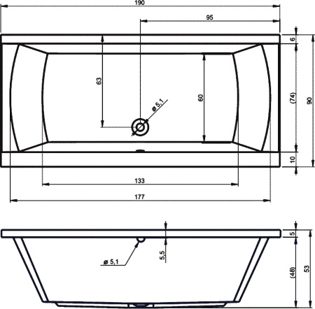 Ванна акриловая Riho JULIA B023001005 190х90 пристенная прямоугольная без ножек