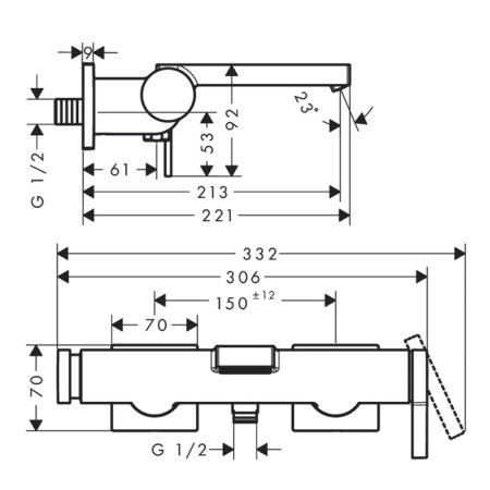 Смеситель для ванны Hansgrohe Tecturis E 73420000 настенный хром