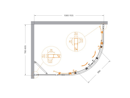 Душевой уголок Cezares MOLVENO MOLVENO-RH-2-110/80-C-Cr-IV 110х80 стекло прозрачное профиль хром глянцевый без поддона
