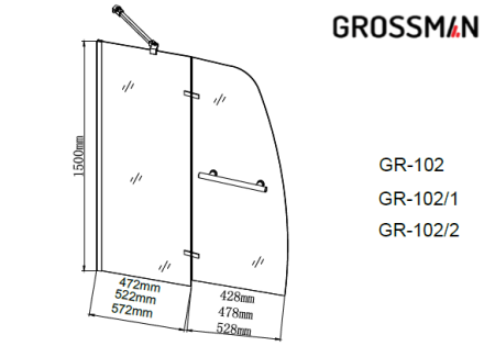 Душевая шторка на ванну Grossman GR-102/1 100х150 стекло прозрачное профиль хром ориентация универсальная