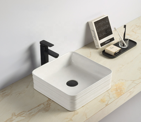 Раковина из сантехнического фаянса CeramaLux W1531A 40х40 накладная цвет белый без отверстий под смеситель