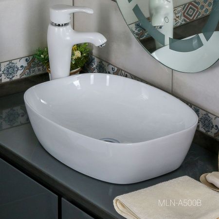 Раковина из сантехнического фарфора Melana A500B-805 50х40 накладная цвет белый без отверстий под смеситель