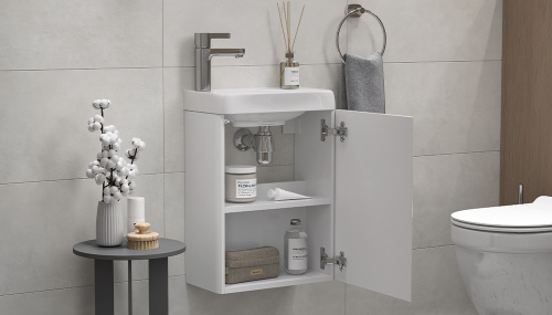 Тумба под раковину Velvex BIO tp.BIO.BIO.MAXI.40.1D белый глянец 39х22х65 подвесная цвет белый - фото 3