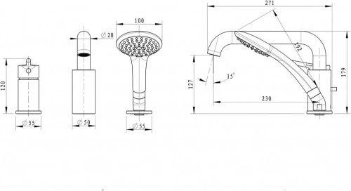 Встраиваемый смеситель на 3 отверстия Bravat Angel на борт ванны - фото 2