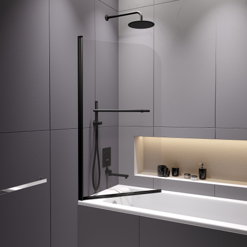 Душевая шторка на ванну RGW Screens 411111408-14 80х140 стекло прозрачное профиль черный ориентация универсальная - фото 4