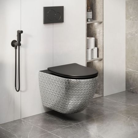 Унитаз подвесной Grossman Color GR-4411SBRS серебро/белый с сиденьем микролифт безободковый каскадный смыв