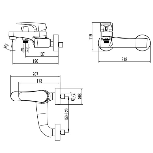 Смеситель для ванны LeMark Shift LM4334C настенный хром - фото 2