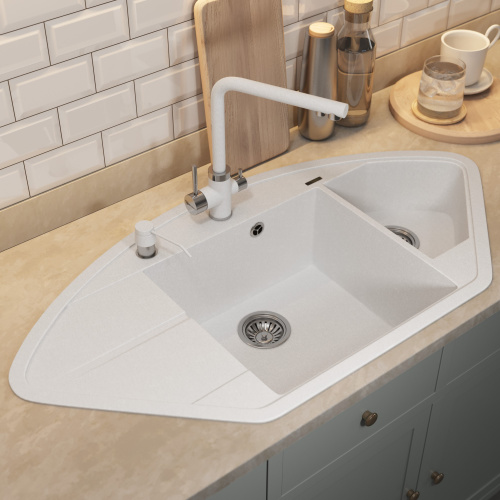 Кухонная мойка Uperwood Quartz Premium UPD-06 3910202120 101х51 цвет белый матовый поверхность матовая - фото 4