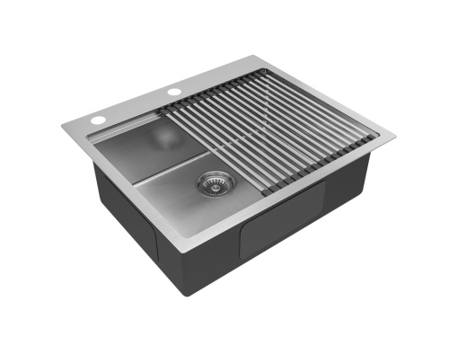 Мойка кухонная Paulmark PM705951-GM+R405-GM 59х51 воронёная сталь