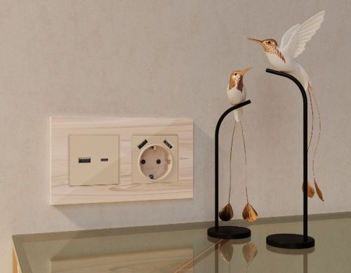 Комплект механизма розетки 2USB A+A 18W (быстрая зарядка) с/з Ambrella Volt Alfa (Алфа) MA309010 - фото 2