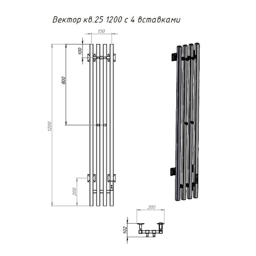 Полотенцесушитель Тругор Вектор Пэк сп ПэкспВекторкв412015грВГП 21х120 электрический графит - фото 2