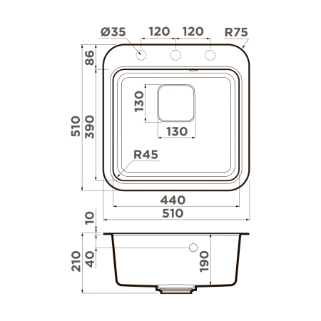 Кухонная мойка Omoikiri Tasogare 51 4993742 51х51 цвет черный