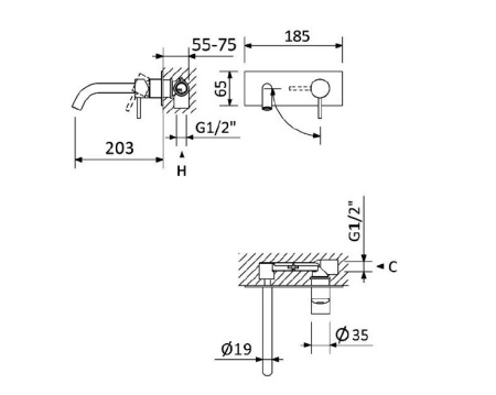 Смеситель Cezares LEAF LEAF-BLI1-20-L-MM встраиваемый стальной матовый