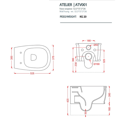 Чаша унитаза подвесная Artceram Atelier ATV001 01 00 цвет белый без сиденья безободковая смыв торнадо - фото 2