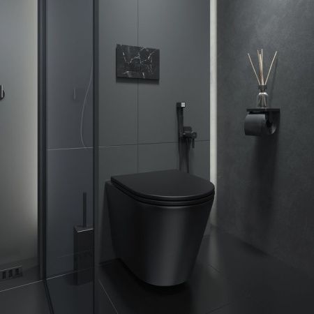 Унитаз подвесной IDDIS Calipso CALR3BMi25 черный с сиденьем микролифт безободковый каскадный смыв