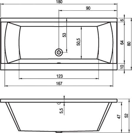 Ванна акриловая Riho JULIA B025001005 180х80 пристенная прямоугольная без ножек
