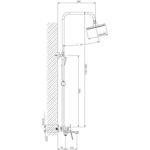 Душевая стойка BELZ B533 B24533-7 настенная цвет черный - фото 2