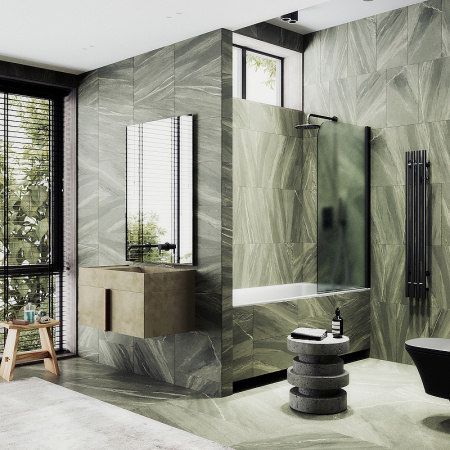 Душевая шторка на ванну Maybah Glass MGV-615-6 60х140 стекло тонированное профиль черный ориентация универсальная