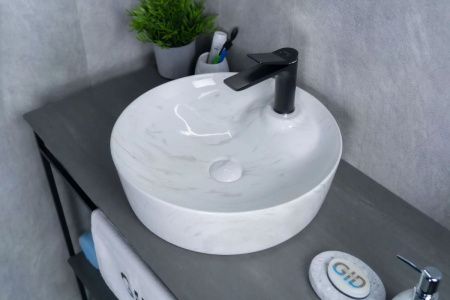 Раковина керамическая Gid 53321 40х40 накладная цвет белый без отверстий под смеситель