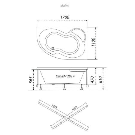 Ванна акриловая Тритон Мари Щ0000046123 170х110 пристенная асимметричная без каркаса