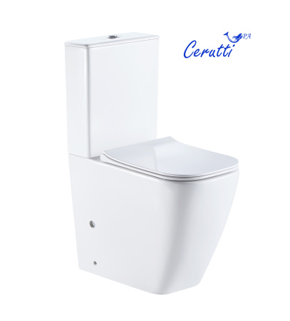Унитаз напольный с бачком Cerutti SPA CT8708 белый с сиденьем микролифт безободковый каскадный смыв
