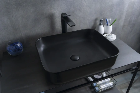 Раковина керамическая Gid Geométrico 53350 50х40 накладная цвет черный без отверстий под смеситель