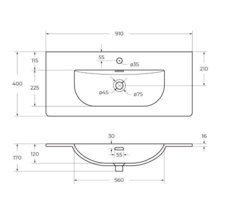 Раковина керамическая BelBagno BB-8099-3-90 90х40 накладная цвет белый 1 отверстие под смеситель