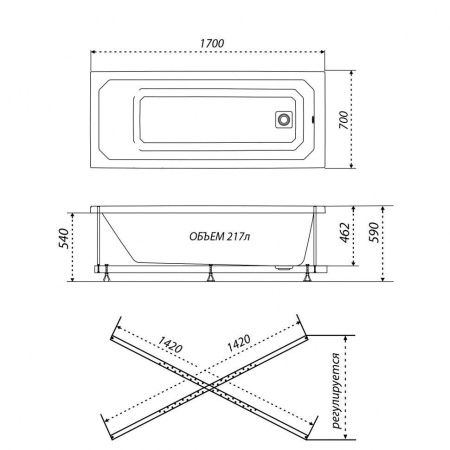 Ванна акриловая Тритон Прага Щ0000049118 170х70 пристенная прямоугольная без ножек и каркаса