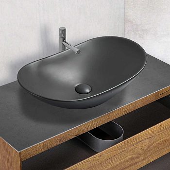 Раковина из сантехнического фарфора Vincea VBS-508MA 36х62 накладная цвет антрацит матовый без отверстий под смеситель