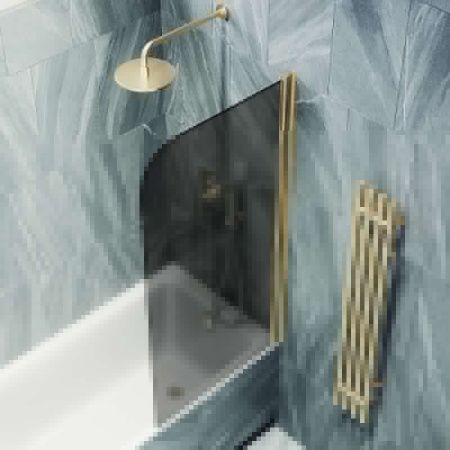Душевая шторка на ванну Maybah Glass MGV-624-3 80х140 стекло тонированное профиль золото ориентация универсальная