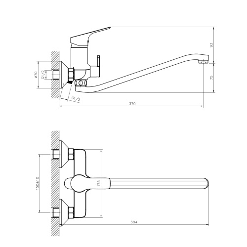 Смеситель для ванны Rossinka RS29 RS29-34 настенный хром - фото 2