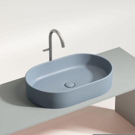 Раковина из сантехнического фарфора Ceramica Nova ELEMENT CN6048MHL 60х40 накладная цвет голубой без отверстий под смеситель