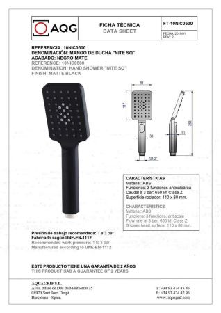 Душевая лейка AQG 10NIC0500 цвет черный
