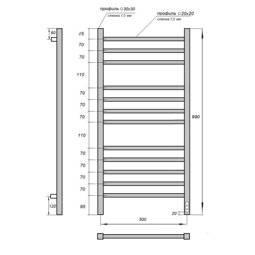 Полотенцесушитель Point Вега PN71850W электрический белый - фото 2