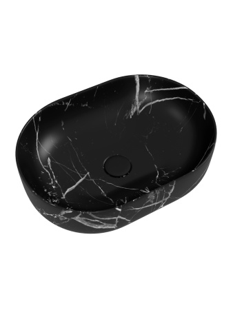 Раковина из сантехнического фарфора Teymi Solli T50387 49х35 накладная цвет черный мрамор без отверстий под смеситель