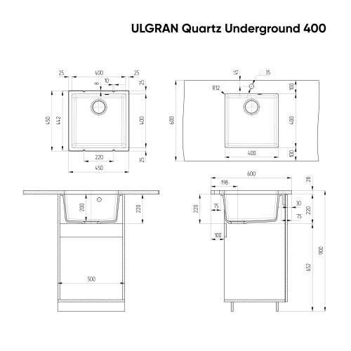 Кухонная мойка Ulgran Quartz Under 400-10 45х45 цвет песок - фото 2