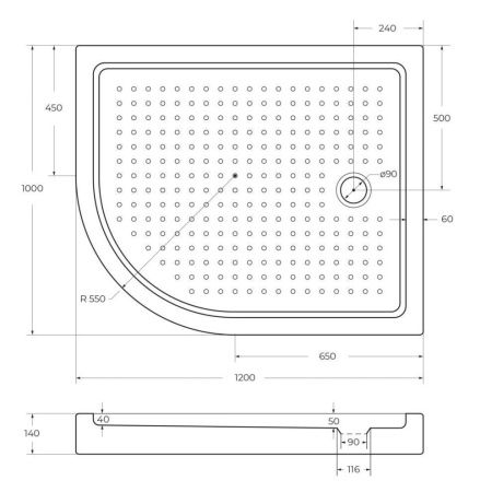 Душевой поддон акриловый Cezares TRAY-A-RH-120/100-550-15-W-R 120х100 белый с ножками