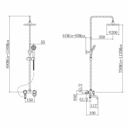 Душевая стойка Fashun A2422 настенная цвет хром - фото 3